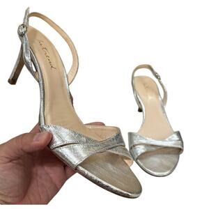 In Trend Silver Metallic Slingback Heels Size 40 US 9.5-10 Strappy Dress Sandals
